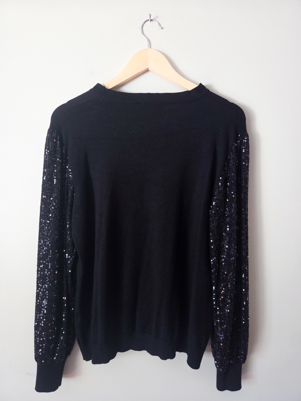 Adrianna Papell Black Crewneck Sweater with Sequin Sleeves - Picture 3 of 3